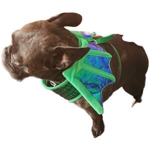 Pet Dragon wing costume size s/m Dog green iridescent Halloween Holiday fun